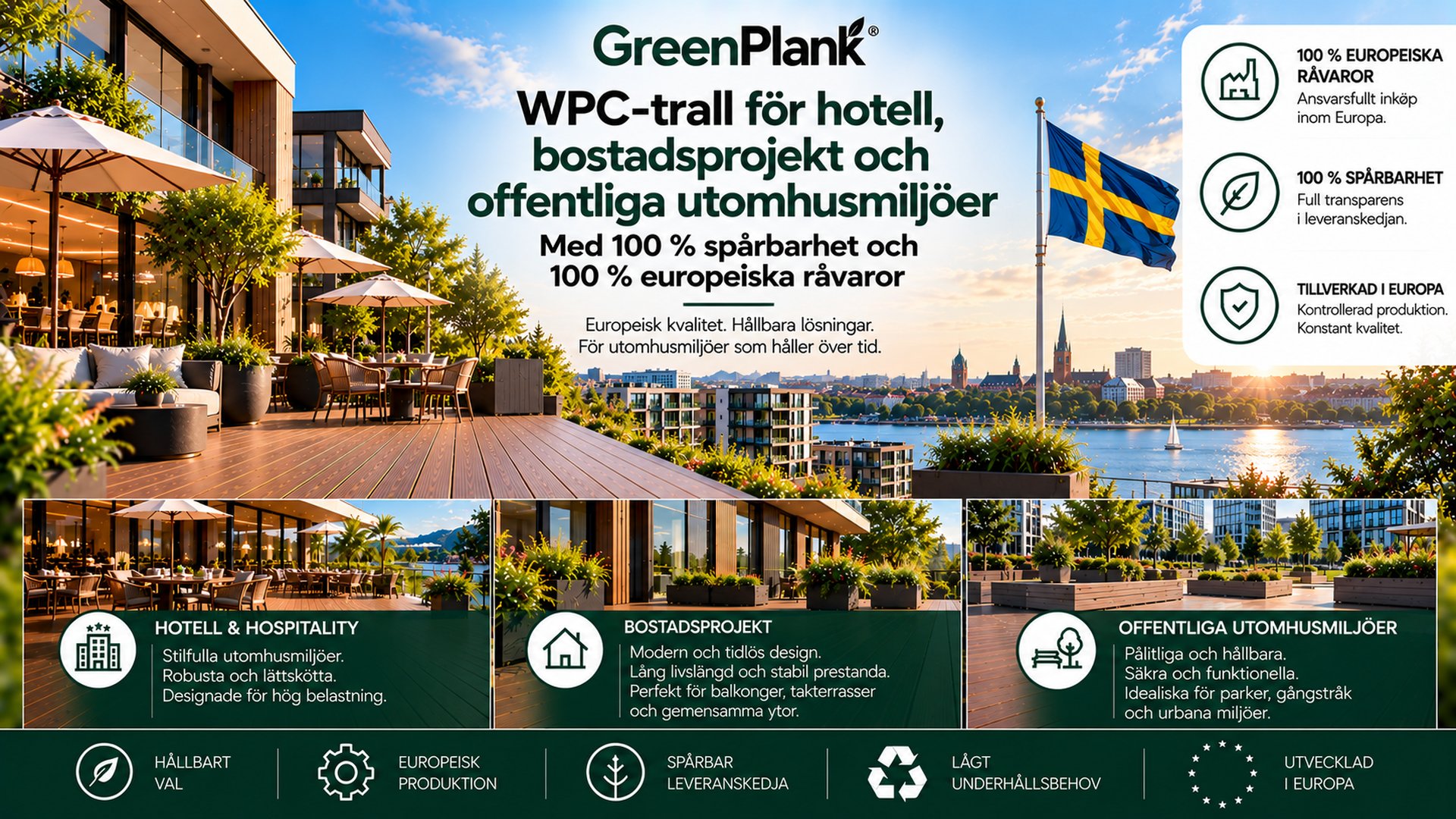 WPC-trall för hotell och större projekt | Green Plank