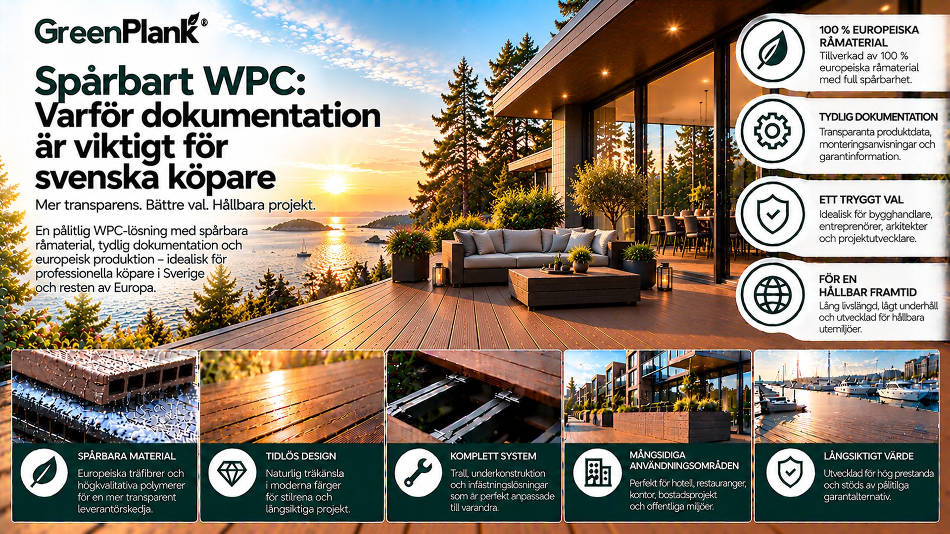 Spårbart WPC: Dokumentation för svenska köpare | Green Plank