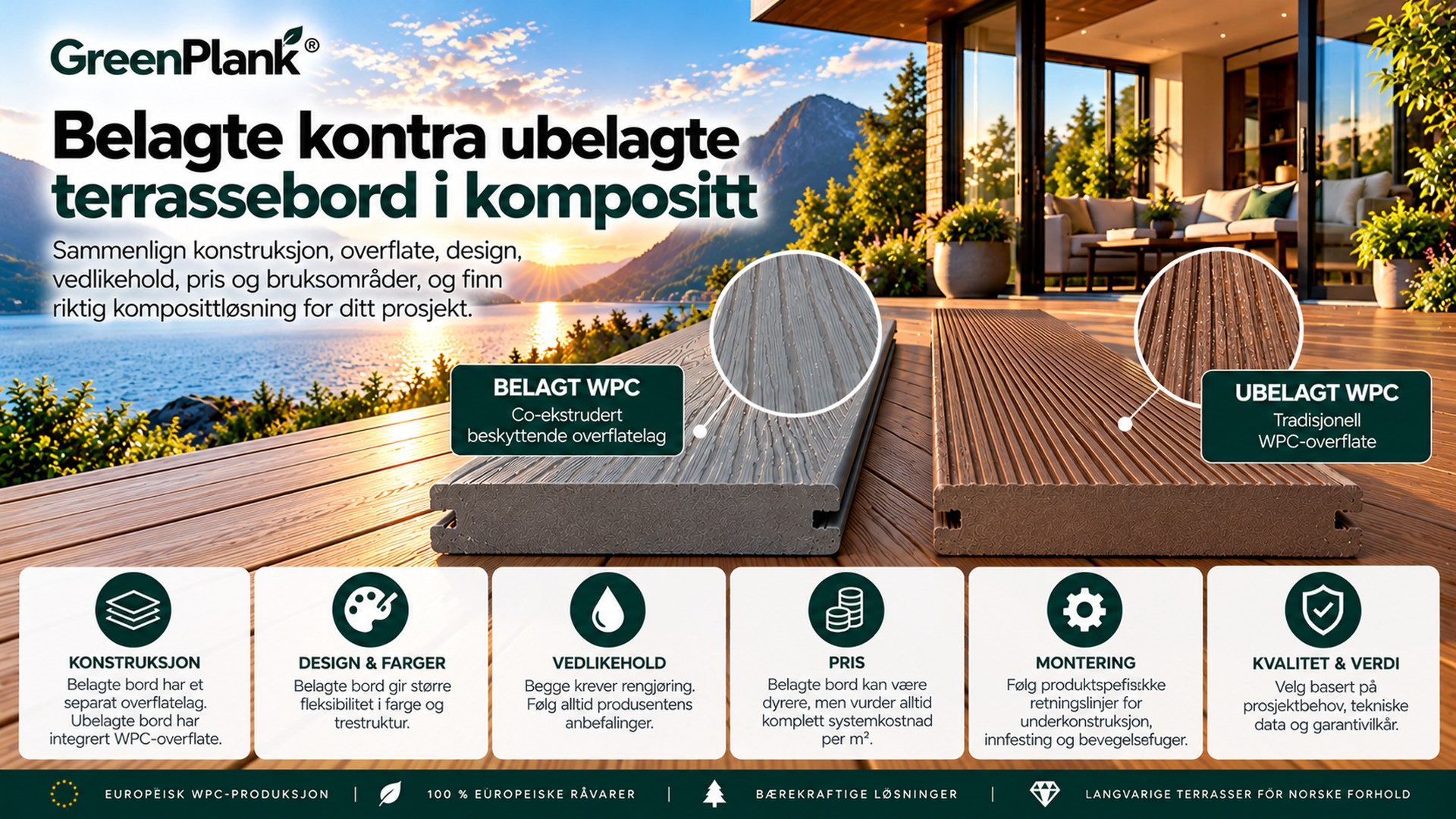 Belagte vs. ubelagte komposittbord | Green Plank