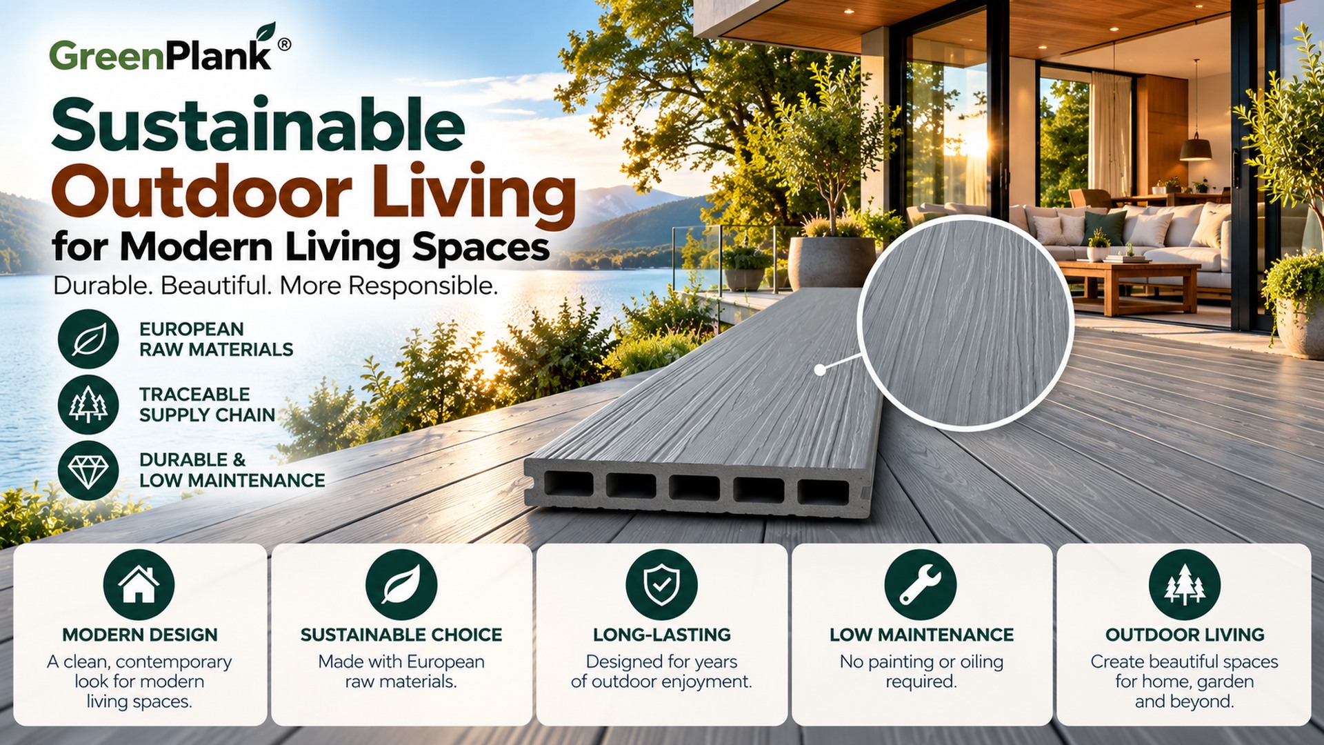 Sustainable Outdoor Living with Green Plank WPC Decking