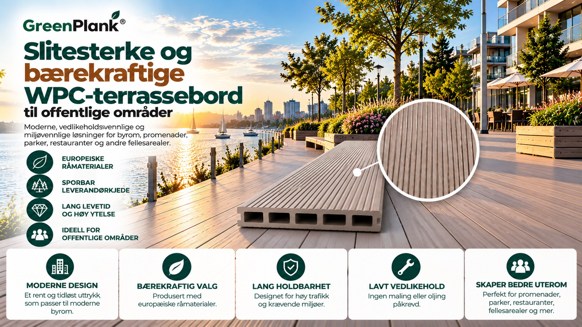 WPC-terrassebord for offentlige områder | Green Plank