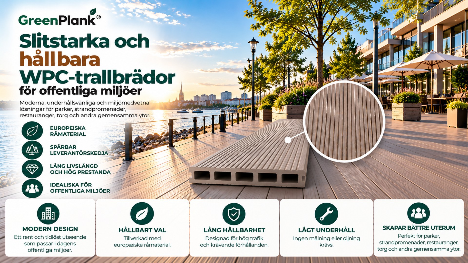 WPC-trall för offentliga miljöer | Green Plank Sverige