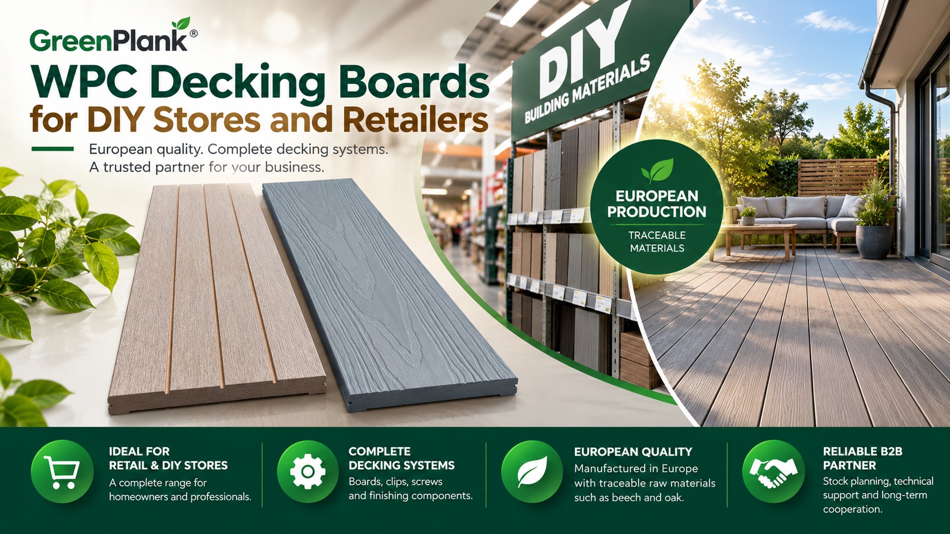WPC Decking Boards for DIY Stores & Retailers | Green Plank