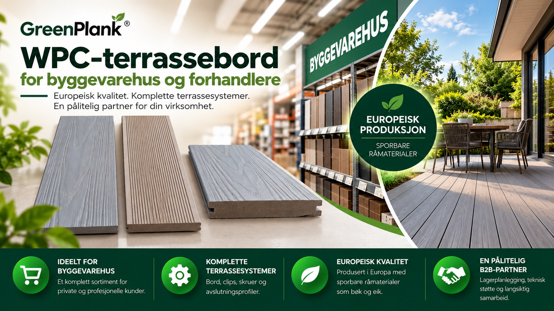 WPC-terrassebord for byggevarehus | Green Plank