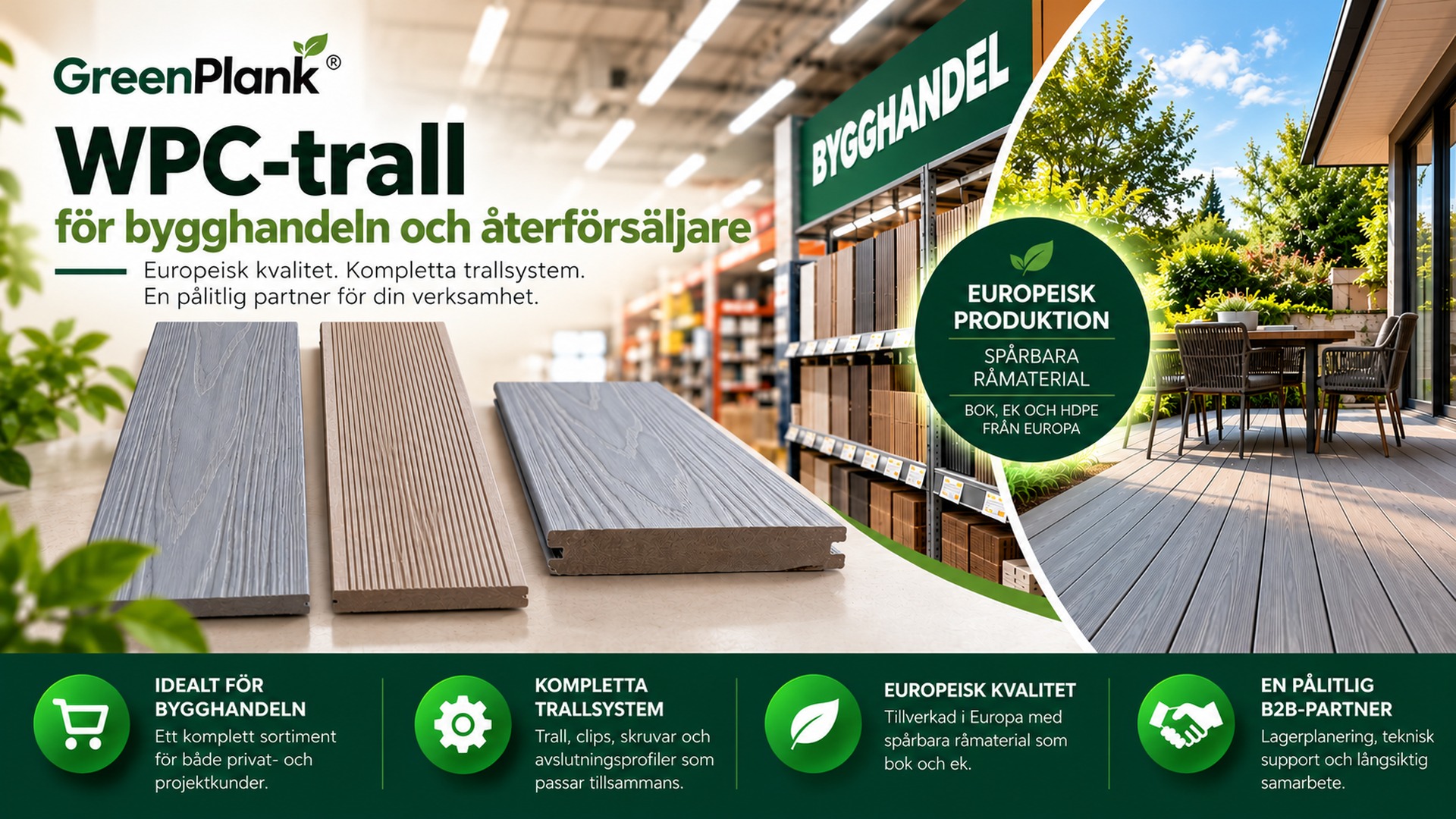 WPC-trall för bygghandeln och återförsäljare | Green Plank