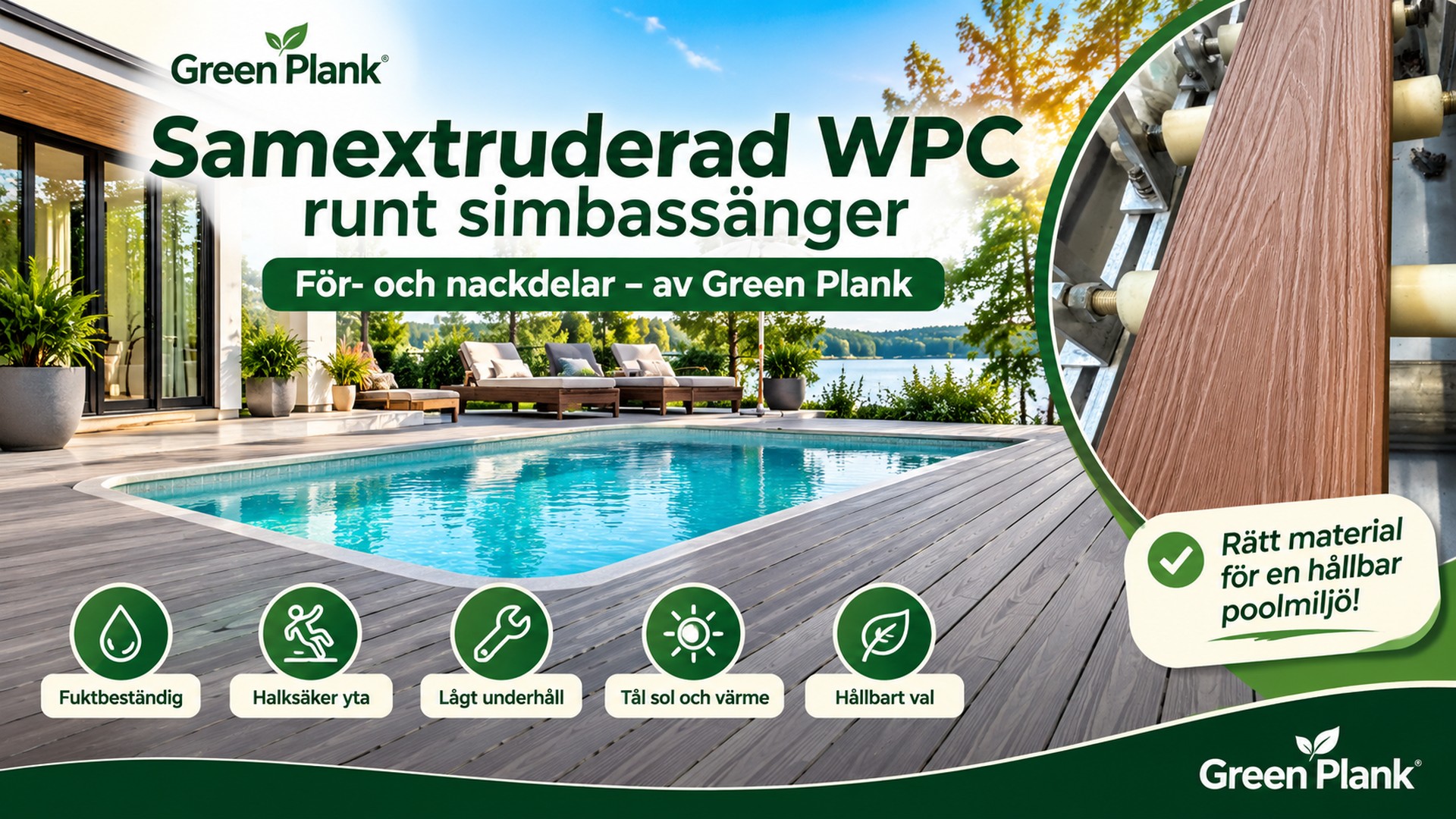 Samextruderad WPC runt pool: För- och nackdelar | Green Plank