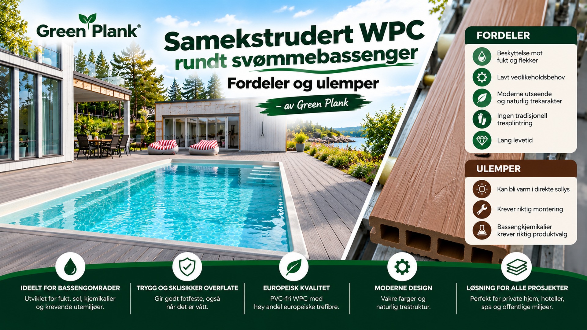 Sam-ekstrudert WPC rundt basseng | Green Plank