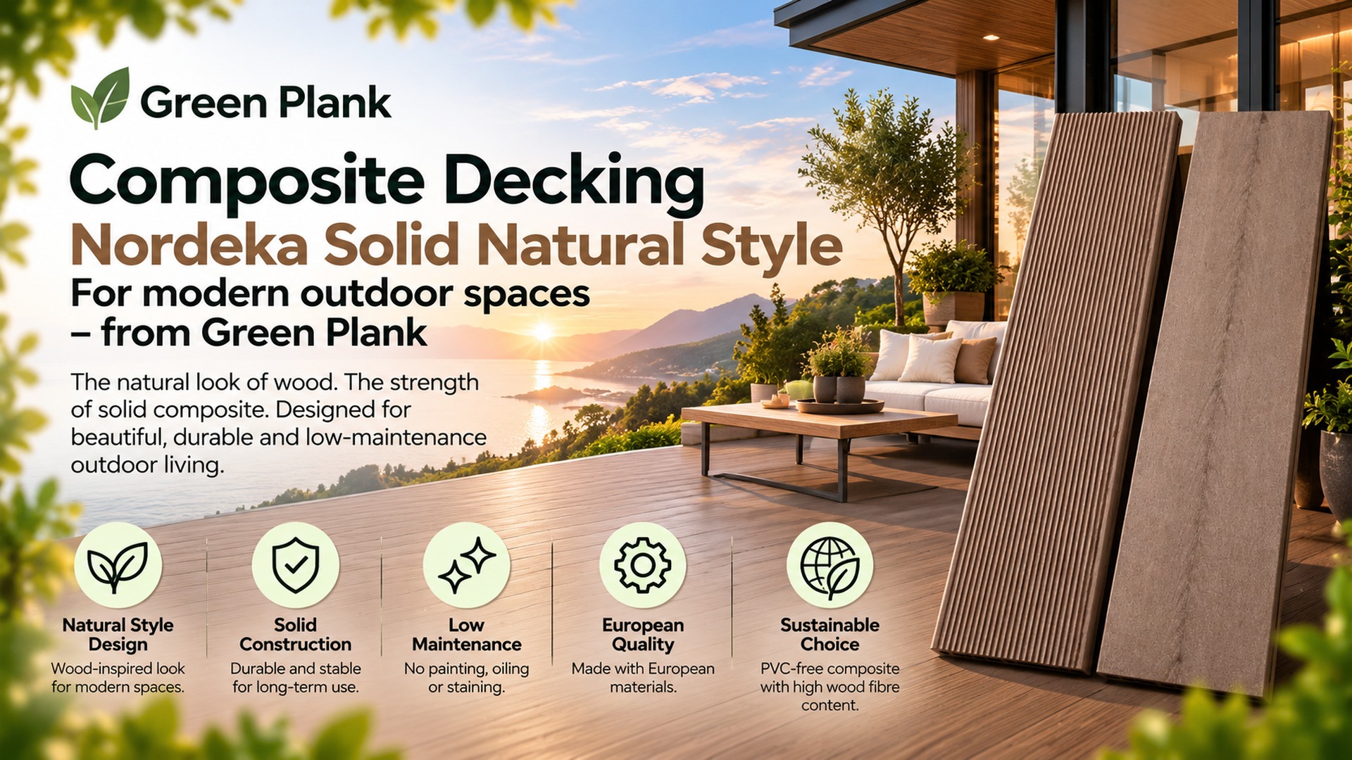 Nordeka Solid Natural Style Composite Decking | Green Plank
