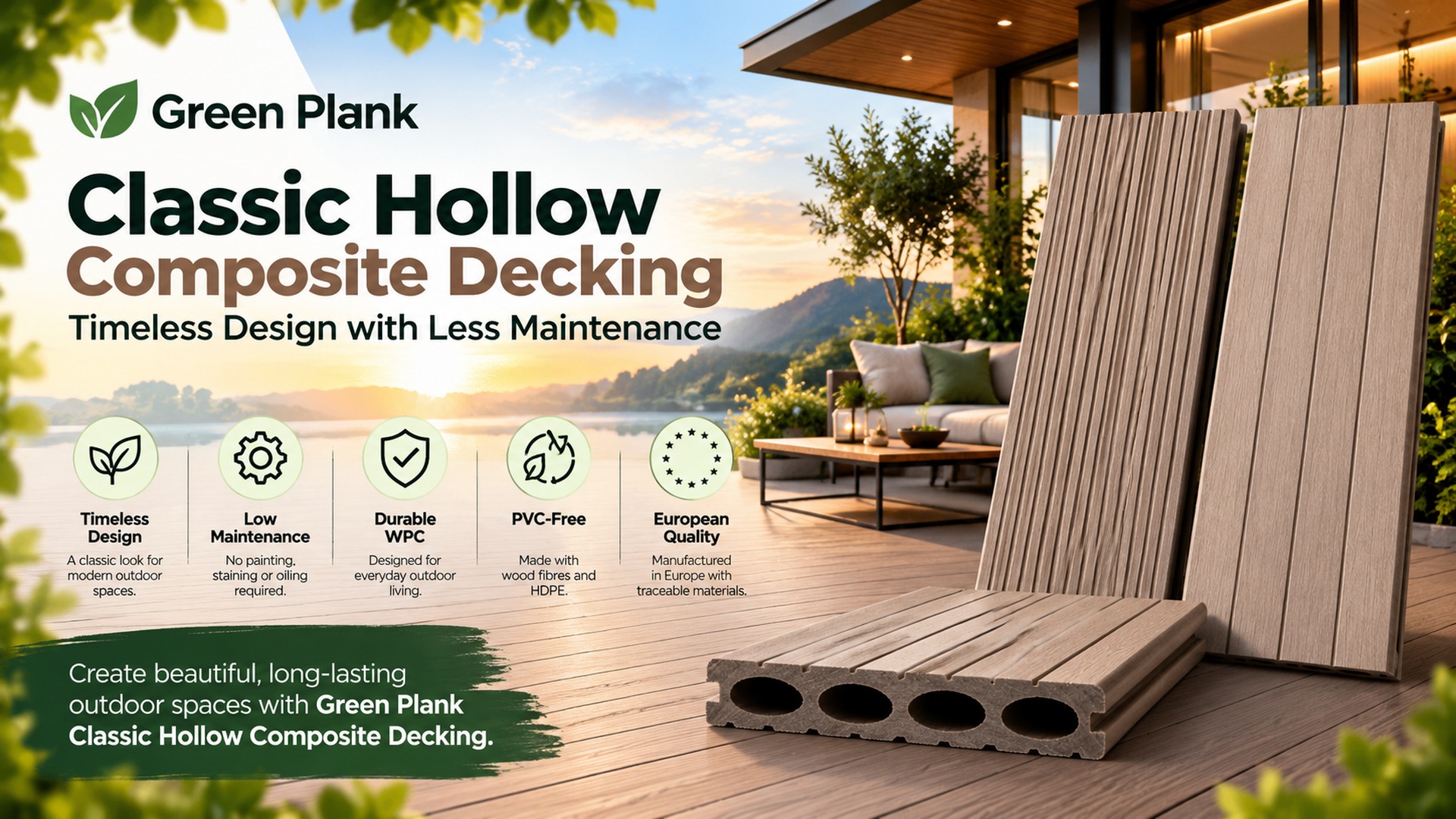 Classic Hollow Composite Decking | Green Plank