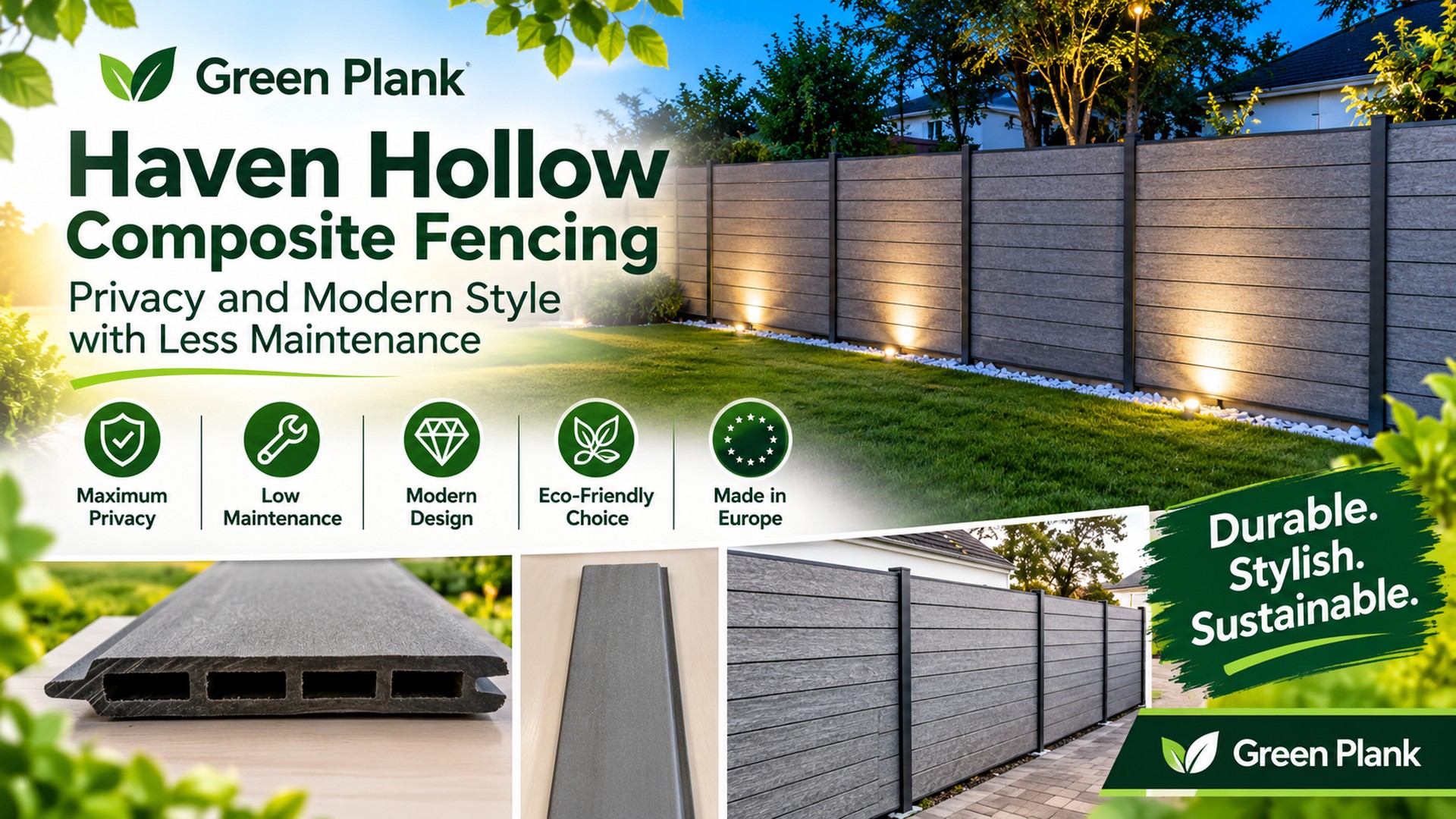 Haven Hollow Composite Fencing | Green Plank