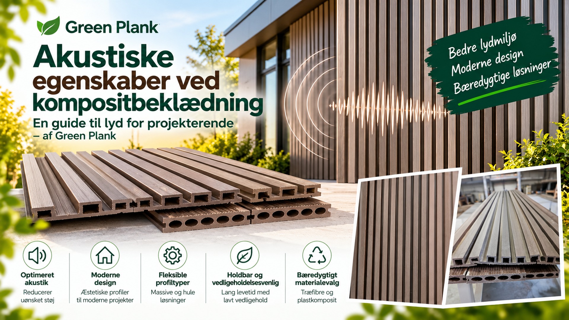 Kompositbeklædning og akustik: Guide | Green Plank