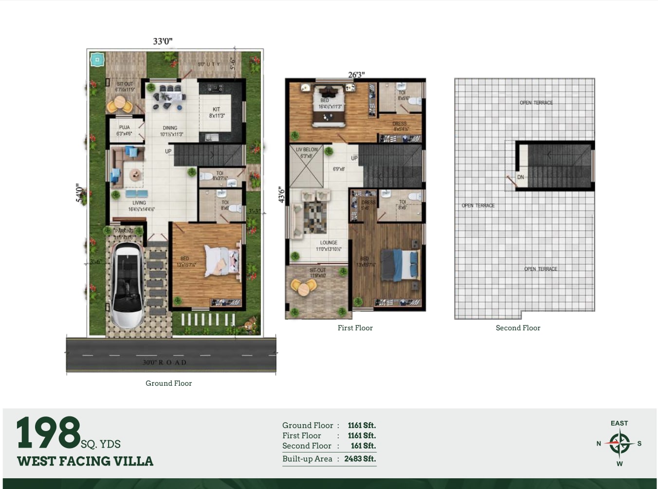 198 sq.yd West facing villa