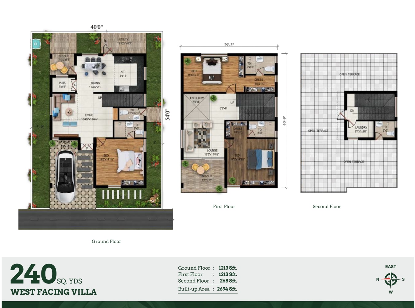 240 sq.yd West facing villa