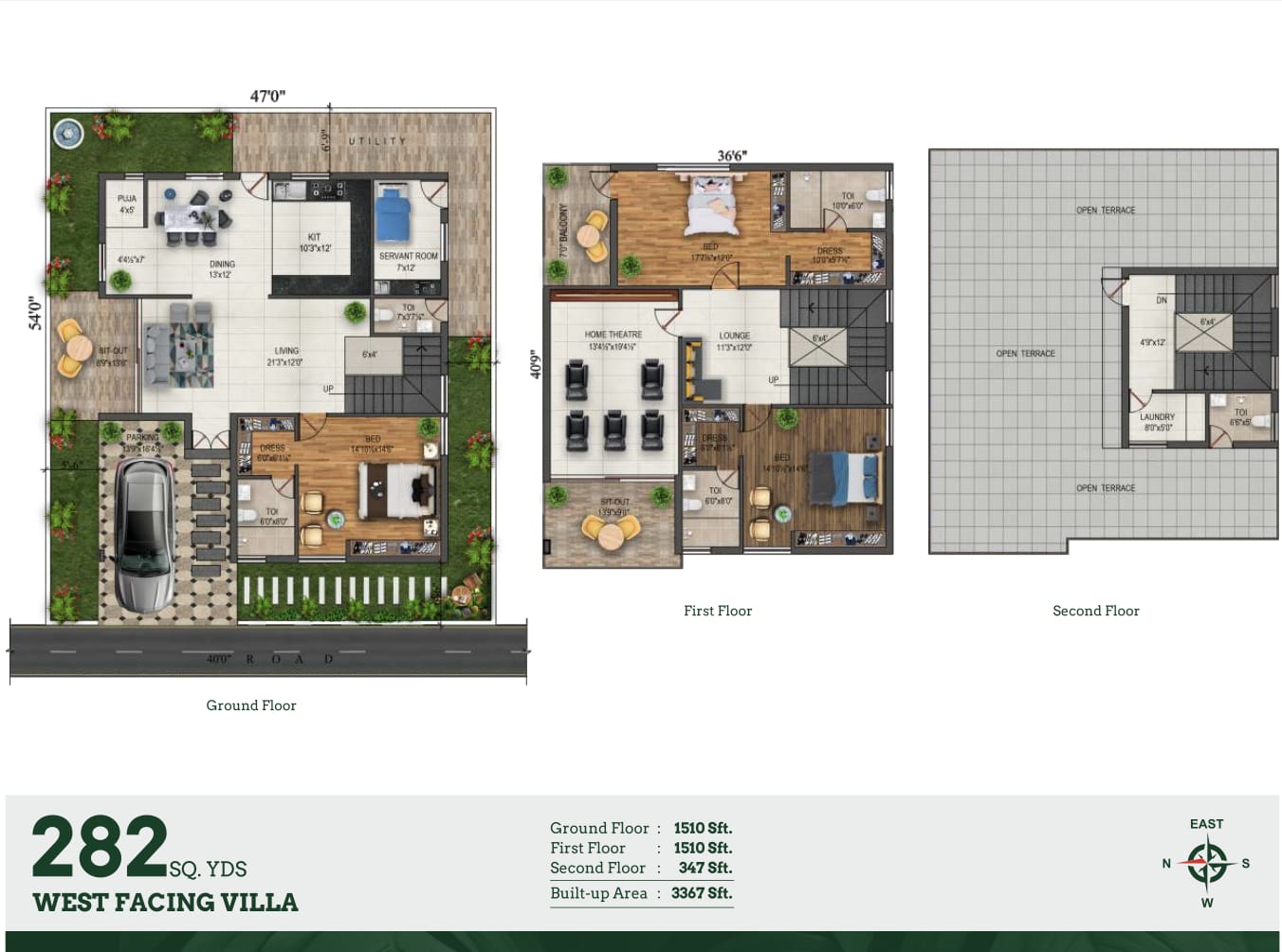 282 sq.yd West facing villa