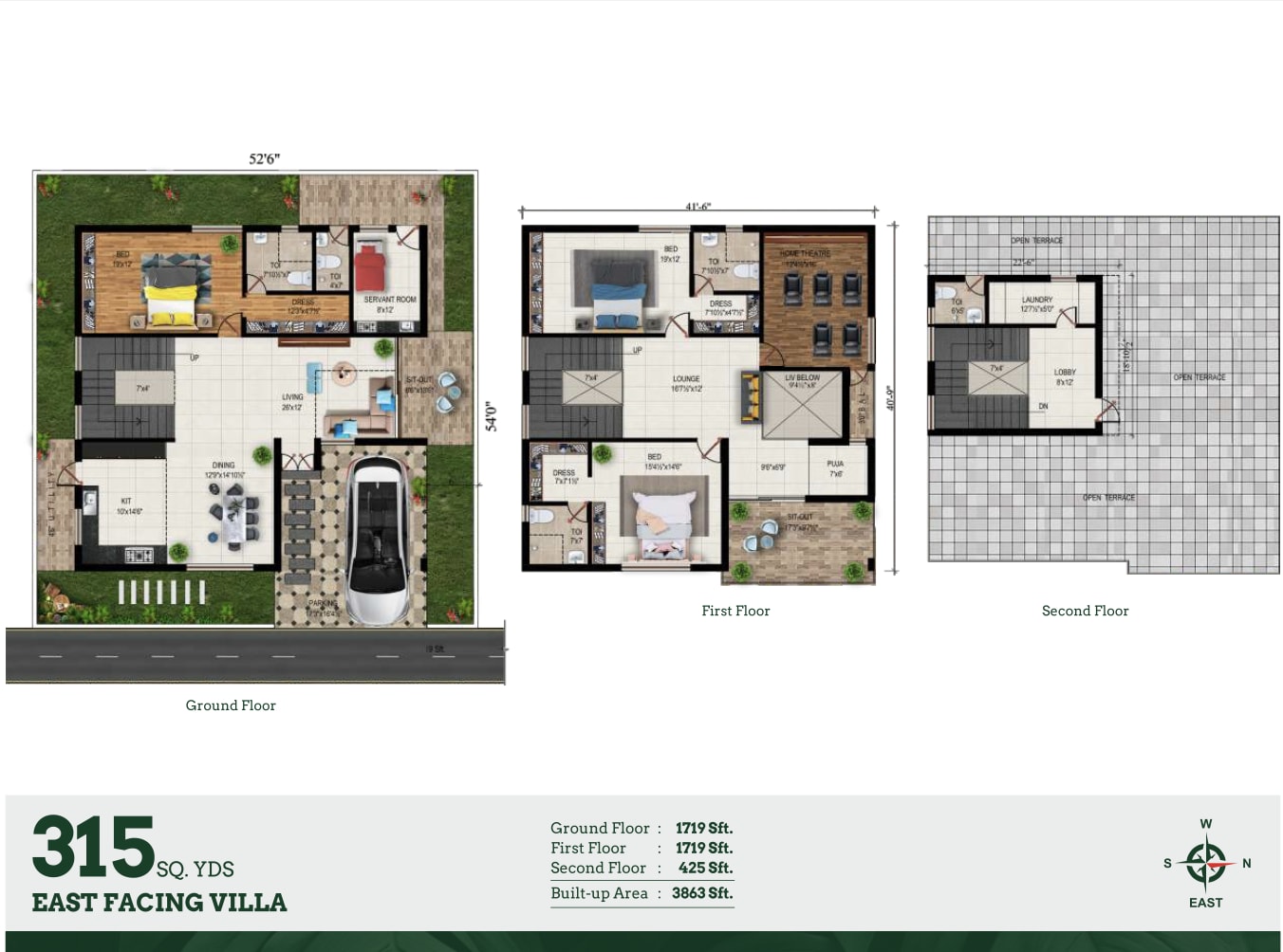 315 sq.yd East facing villa