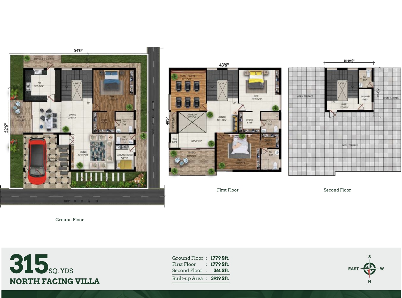 315 sq.yd North facing villa