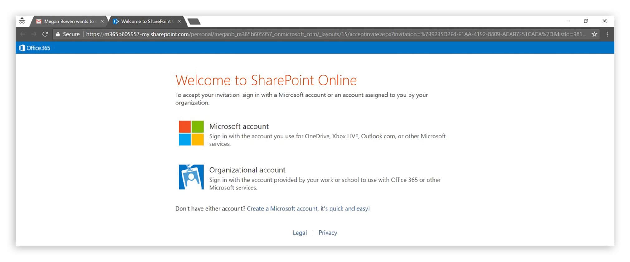 Login mit Organizational Account oder Microsoft Account