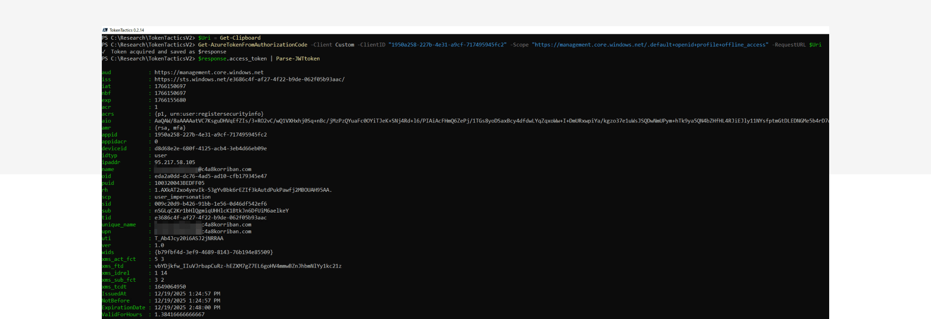 Bearer token using the URI provided by the user