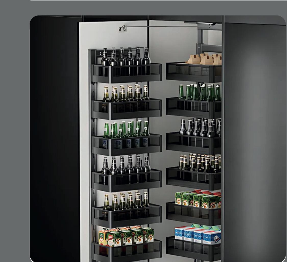 Glass Pantry Mechanism with Steel Bidding 450mm 6 Layers