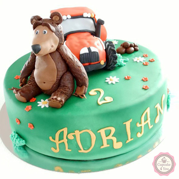 Motivtorte einstöckig - Auto Bär - Torte di Compleanno Bambini