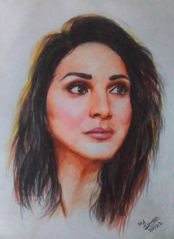 Sample hand-drawn colored portrait by Sameer Portrait Artist