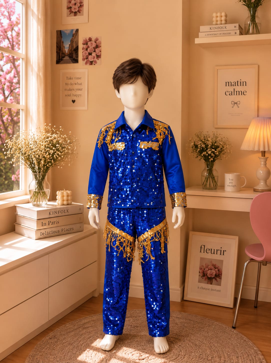 Western Golden Blue Boys Costume