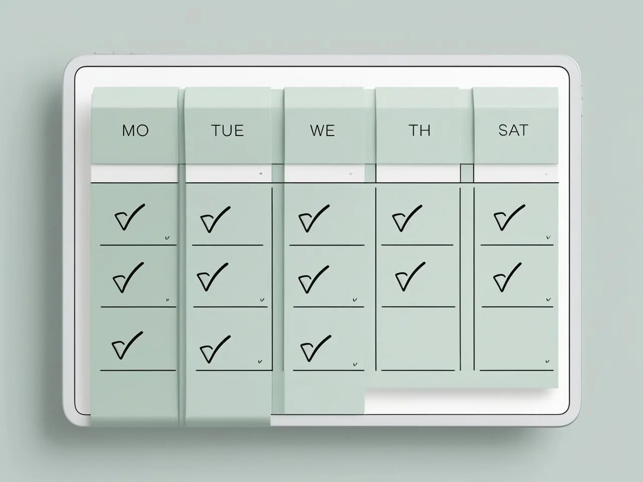 Progress tracking calendar showing successful transition to standing desk routine