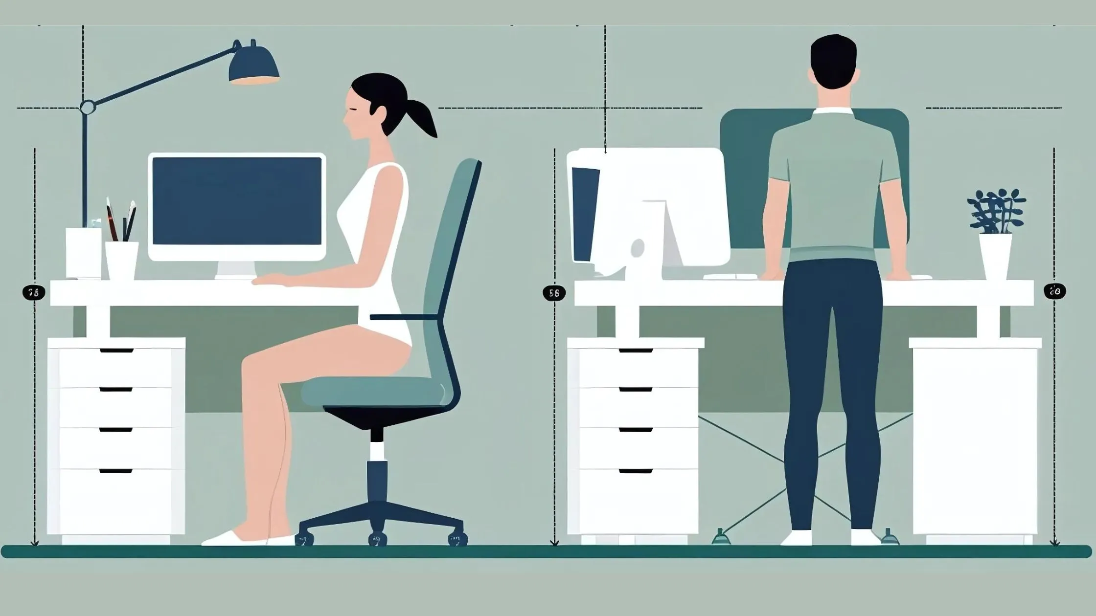sitting-and-standing-positions measuring adjustable desk height