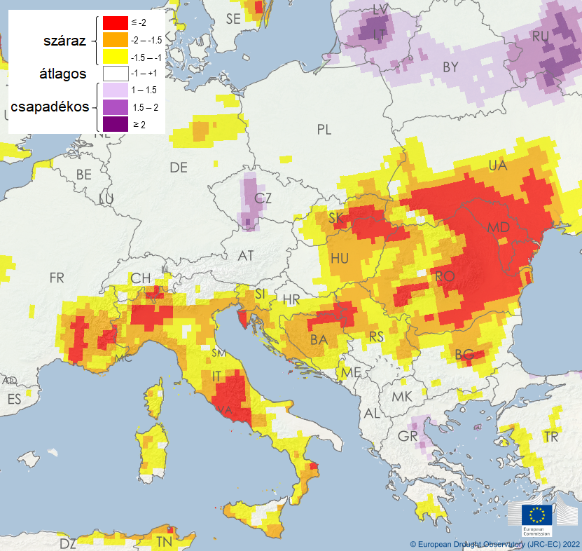 Aszályos területek Közép- és Dél-Európában 2022 júniusában Aszályos területek Közép- és Dél-Európában 2022 júniusában