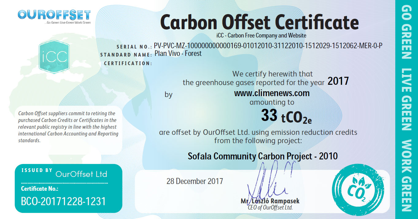 Carbon Offset Certificates - ClimeNews - Hírportál | 2017