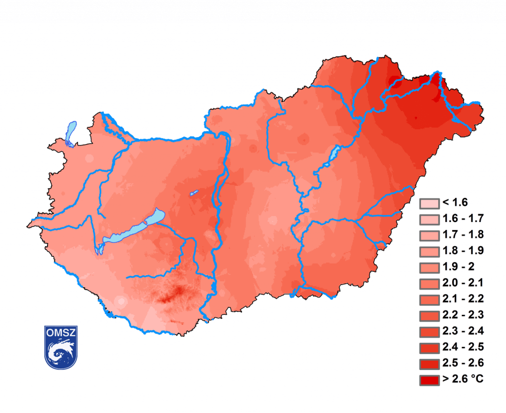 A nyári átlaghőmérséklet változása 1981 és 2015 között. A magyar mezőgazdaságot az elsők között száríthatja el a klímaváltozás - ClimeNews