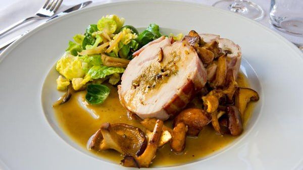 Chicken Roulade with Walnut and Currant Cornbread Stuffing