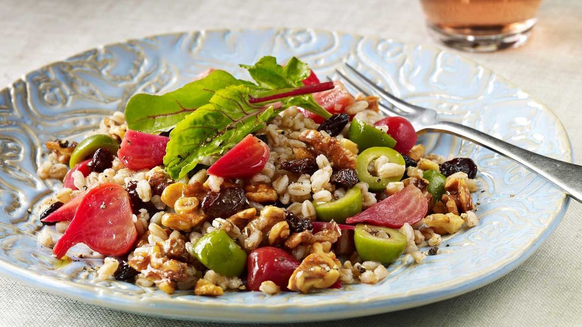 Farro with Beets, Olives and Walnuts