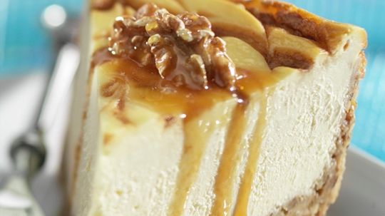 Walnut-Crusted Caramel-Bourbon Swirl Cheesecake