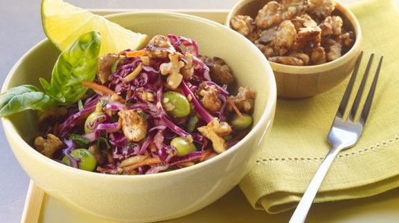 Red Cabbage Salad with Tamari Toasted Walnuts and Edamame