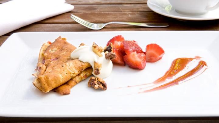 Walnut Crepes Filled with Caramelized Rhubarb
