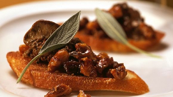 Seared Chicken Liver Canapes with Walnut Conserve