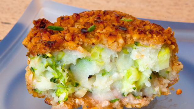 Leftover Mashed Potato-Broccoli-Walnut Cakes