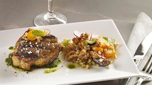 Grilled Lamb T-Bone with Mint Walnut Pesto
