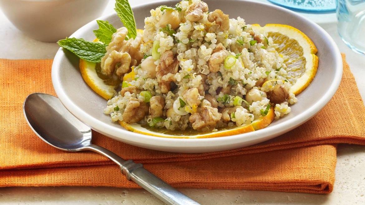 Orange Walnut Quinoa with Chickpeas and Mint