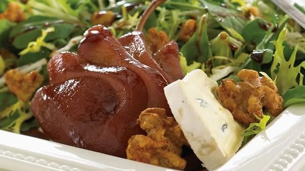 Grilled Pear Salad with Cambozola Cheese, Toasted Walnuts & Balsamic Glaze