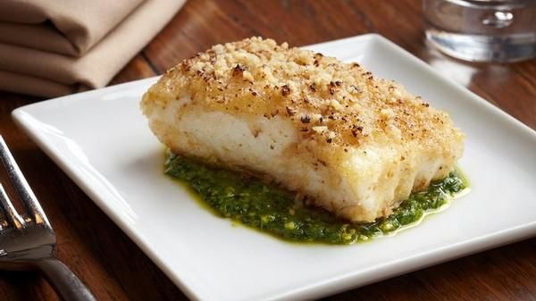 Crusted Halibut Fillets with Arugula Pesto