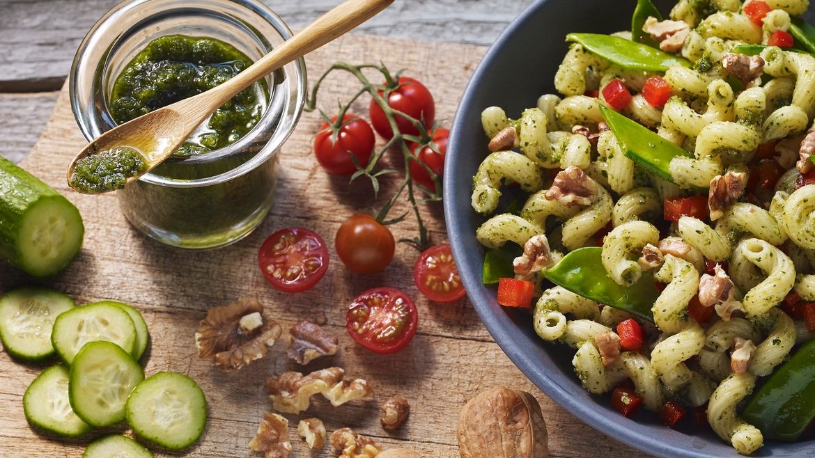Pasta Salad with Cilantro-Walnut Pesto