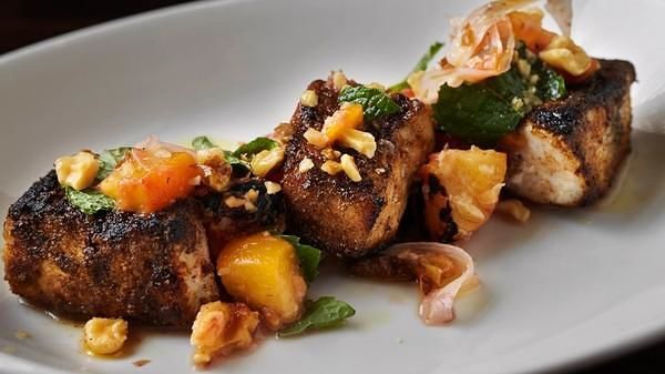 Grilled Mahi Mahi with Walnut and Peach Relish