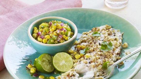 Walnut-Coated Fillets with Corn Salsa