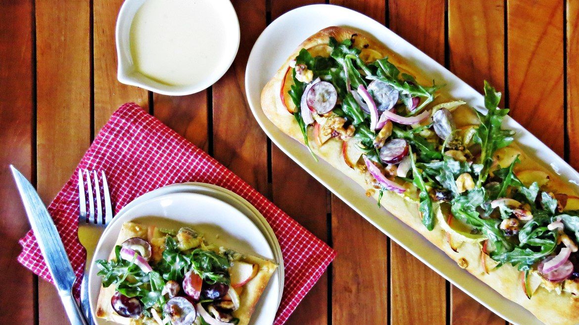 Waldorf Flatbreads with Walnuts, Fennel, Blue Cheese and Arugula