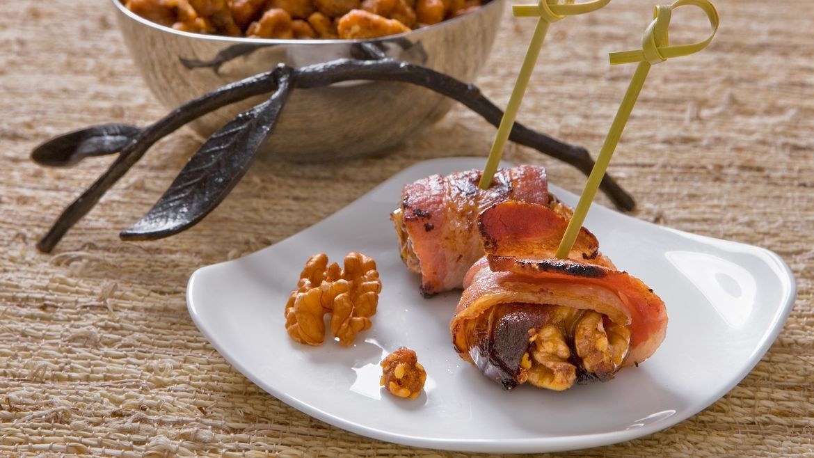 Bacon-Wrapped, Walnut-Stuffed Dates