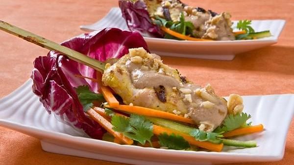 Chicken and Pork Satay with Walnut Sauce