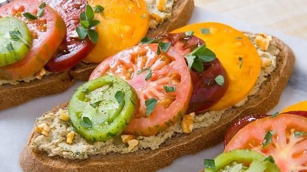 Feta-Walnut-Sandwich with Heirloom Tomatoes