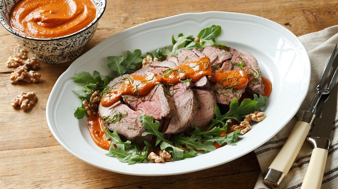 Grilled Leg Of Lamb With Walnut-Pomegranate Sauce